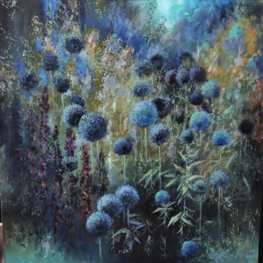 Painting titled "Синие сумерки" by Tatiana Shmakova, Original Artwork, Oil Mounted on Wood Stretcher frame