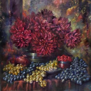 Картина под названием "Бордовые георгины" - Tatiana Shmakova, Подлинное произведение искусства, Масло Установлен на Деревянн…