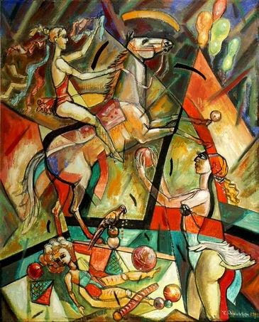 Картина под названием "“Гимнастка на лошад…" - Victor Shmokhin, Подлинное произведение искусства
