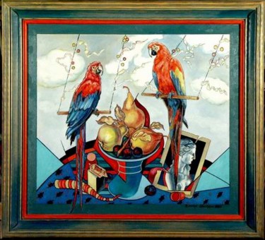 Картина под названием "“Попугаи и натюрмор…" - Victor Shmokhin, Подлинное произведение искусства