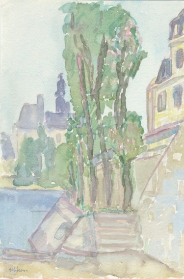 Painting titled "Paris : Quai de Sei…" by Amos Zelikson, Original Artwork, Watercolor
