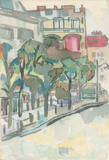 Peinture intitulée "Paris : Boulevard" par Amos Zelikson, Œuvre d'art originale, Aquarelle