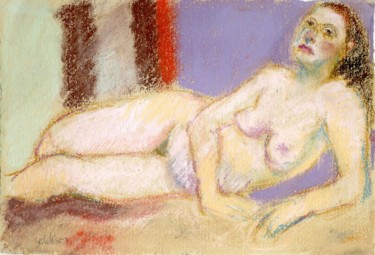 Disegno intitolato "Femme Nue Couchée,…" da Amos Zelikson, Opera d'arte originale, Pastello