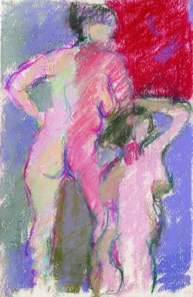 Dessin intitulée "Femmes Nues de Dos" par Amos Zelikson, Œuvre d'art originale, Pastel