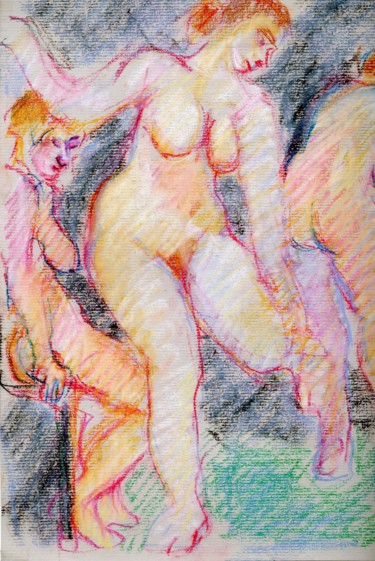 Drawing titled "Trois Femmes" by Amos Zelikson, Original Artwork, Pastel