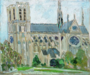 Peinture intitulée "Cathédrale Notre-Da…" par Amos Zelikson, Œuvre d'art originale, Huile