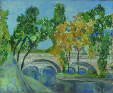Painting titled "Ponts sur la Seine…" by Amos Zelikson, Original Artwork, Oil