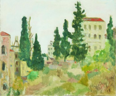 Malerei mit dem Titel "Haifa Cyprès" von Amos Zelikson, Original-Kunstwerk, Öl