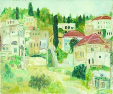Painting titled "Haifa Wadi Salib" by Amos Zelikson, Original Artwork, Oil