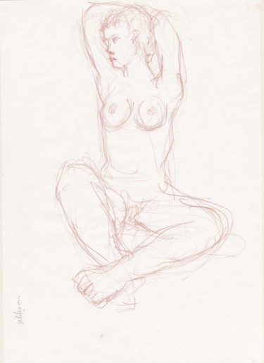 Desenho intitulada "Femme Nue Assise" por Amos Zelikson, Obras de arte originais, Lápis