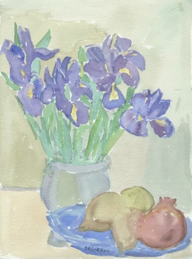 Painting titled "Nature Morte aux Ir…" by Amos Zelikson, Original Artwork, Watercolor