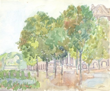Painting titled "Paris : Parc des Tu…" by Amos Zelikson, Original Artwork, Watercolor