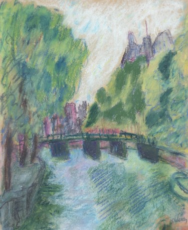 Tekening getiteld "P23 Canal (Amsterda…" door Amos Zelikson, Origineel Kunstwerk, Pastel