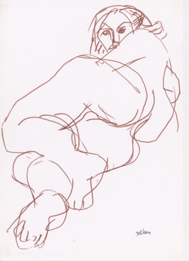 Zeichnungen mit dem Titel "M02 Femme Nue Couch…" von Amos Zelikson, Original-Kunstwerk, Marker