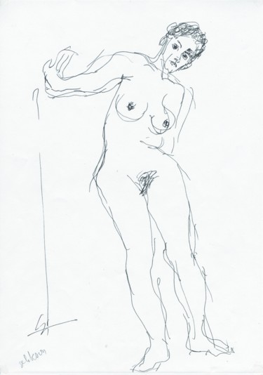 Drawing titled "E27 Femme Nue Adoss…" by Amos Zelikson, Original Artwork, Ink