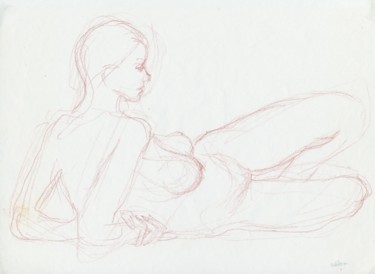 Desenho intitulada "C02 Femme  Nue Couc…" por Amos Zelikson, Obras de arte originais, Lápis