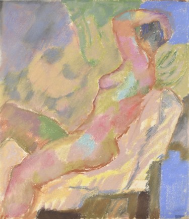 Dessin intitulée "P28 Femme  Nue Assi…" par Amos Zelikson, Œuvre d'art originale, Pastel