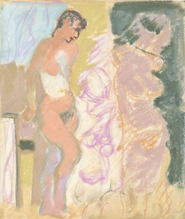 Dessin intitulée "P27 Femme Nue Debout" par Amos Zelikson, Œuvre d'art originale, Pastel