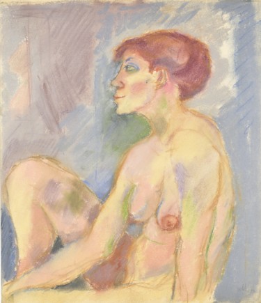 Dessin intitulée "P26 Femme Nue Assise" par Amos Zelikson, Œuvre d'art originale, Pastel