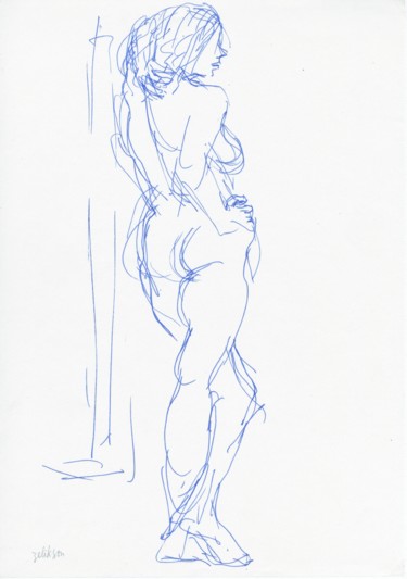 Dessin intitulée "E28 Femme Nue Debou…" par Amos Zelikson, Œuvre d'art originale, Encre