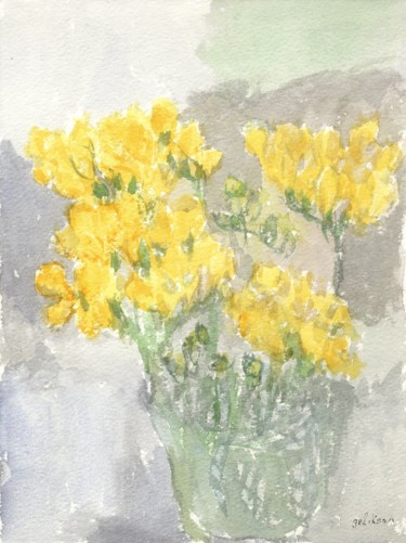 Painting titled "A39 Jonquilles" by Amos Zelikson, Original Artwork, Watercolor