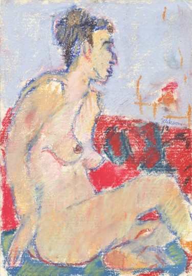 Dessin intitulée "P31 Femme Nue Assise" par Amos Zelikson, Œuvre d'art originale, Pastel
