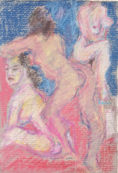 Drawing titled "P29 Trois Femmes Nu…" by Amos Zelikson, Original Artwork, Pastel