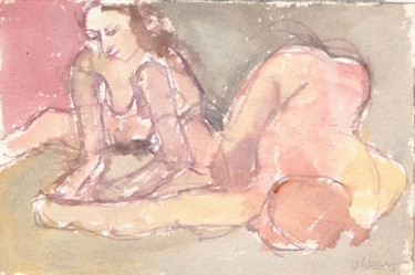 Painting titled "A45 Deux Femmes" by Amos Zelikson, Original Artwork, Watercolor