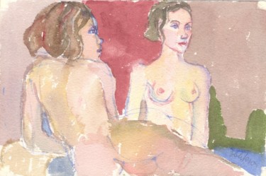 Peinture intitulée "A46 Deux Femmes" par Amos Zelikson, Œuvre d'art originale, Aquarelle