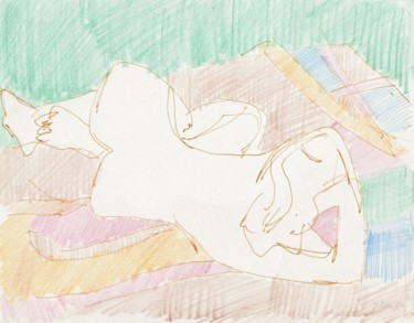 Dessin intitulée "E33 Femme Nue Couch…" par Amos Zelikson, Œuvre d'art originale, Crayon