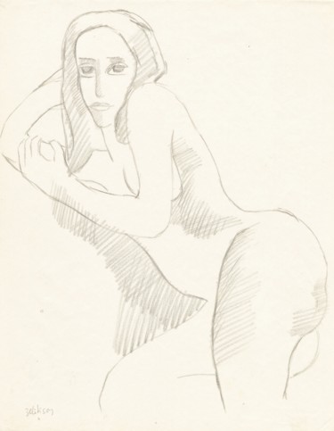 Drawing titled "C06 Femme Nue Couch…" by Amos Zelikson, Original Artwork, Pencil
