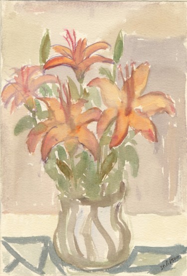 Peinture intitulée "A51 Fleurs : Lys" par Amos Zelikson, Œuvre d'art originale, Aquarelle