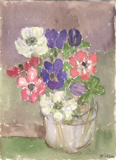 Painting titled "A50 Fleurs : Coquel…" by Amos Zelikson, Original Artwork, Watercolor