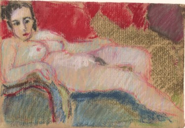 Dessin intitulée "P34 : Femme Nue Ass…" par Amos Zelikson, Œuvre d'art originale, Pastel