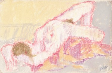 Dessin intitulée "P33 : Femme Nue Cou…" par Amos Zelikson, Œuvre d'art originale, Pastel