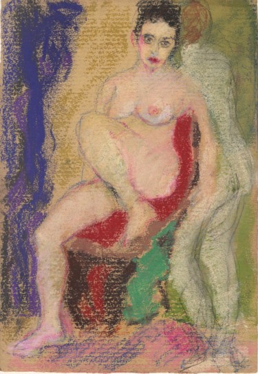 Drawing titled "P32: Femme Nue Assi…" by Amos Zelikson, Original Artwork, Pastel