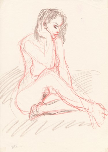 Drawing titled "C07 Femme Nue Assise" by Amos Zelikson, Original Artwork, Pencil