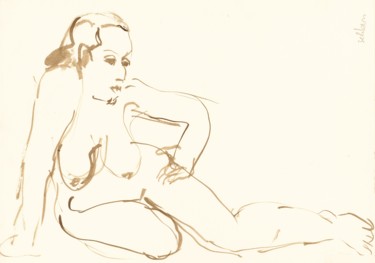 Dibujo titulada "E34 Femme Nue Adoss…" por Amos Zelikson, Obra de arte original, Tinta