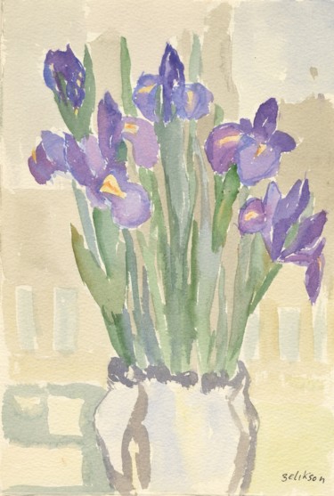 Painting titled "A 55 : Iris" by Amos Zelikson, Original Artwork, Watercolor