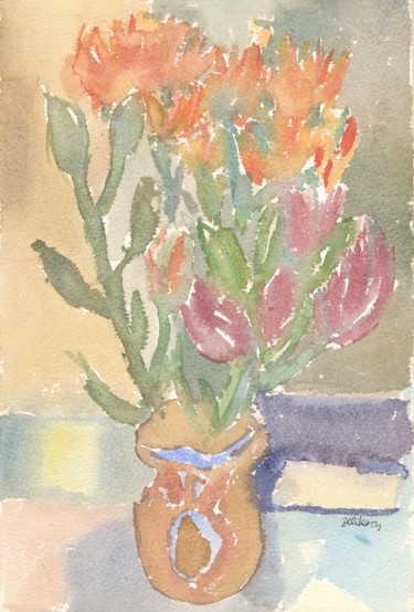 Painting titled "A54 ; Bouquet" by Amos Zelikson, Original Artwork, Watercolor