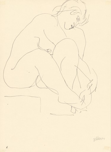 Zeichnungen mit dem Titel "E37 Femme Nue Assise" von Amos Zelikson, Original-Kunstwerk, Tinte