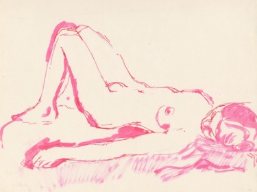 Drawing titled "E36 Nu en Rose" by Amos Zelikson, Original Artwork, Ink