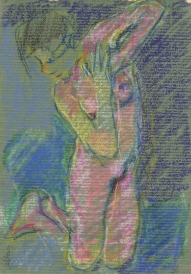 Рисунок под названием "P39 Nu en Bleu" - Amos Zelikson, Подлинное произведение искусства, Пастель