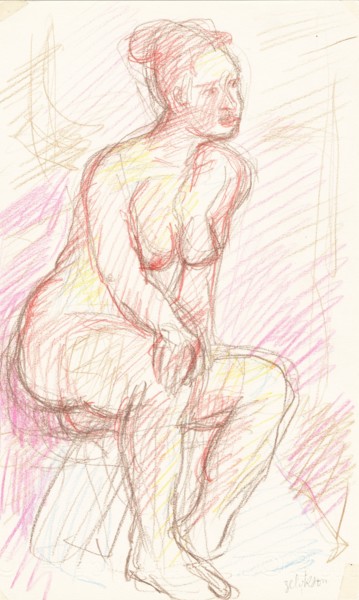 Dessin intitulée "C10 Femme Nue Assise" par Amos Zelikson, Œuvre d'art originale, Crayon
