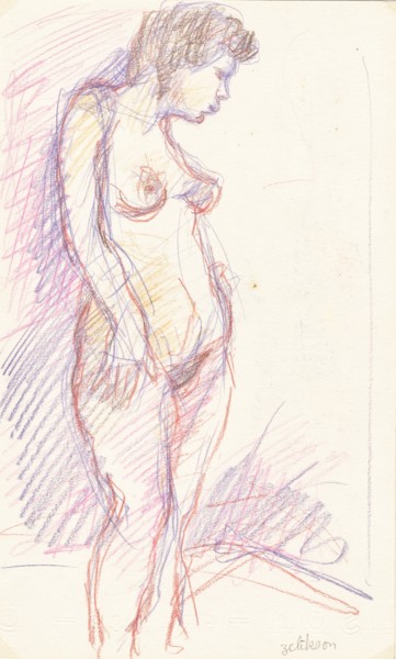 图画 标题为“C11 Femme nue debout” 由Amos Zelikson, 原创艺术品, 铅笔
