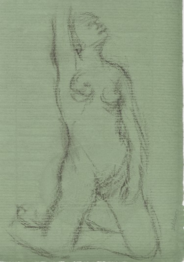 Рисунок под названием "F01 Femme Nue à Gen…" - Amos Zelikson, Подлинное произведение искусства, Древесный уголь