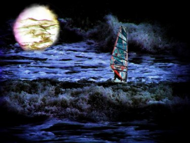 Digital Arts titled "Night Surfer" by Shmuel Ben Hagai, Original Artwork