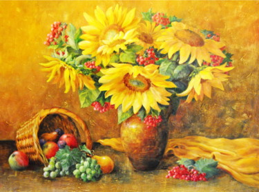 Pintura intitulada ""Flores do sol"" por V.Sholoh, Obras de arte originais, Óleo