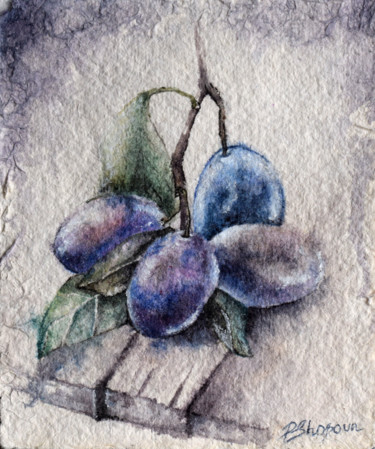 Painting titled "Prunes" by Petya Shopova, Original Artwork, Watercolor