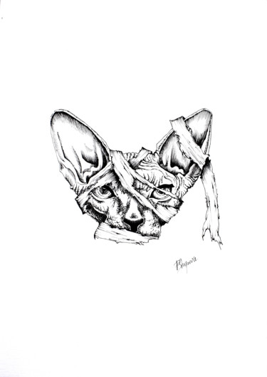 Dibujo titulada "sphynx cat" por Petya Shopova, Obra de arte original, Tinta